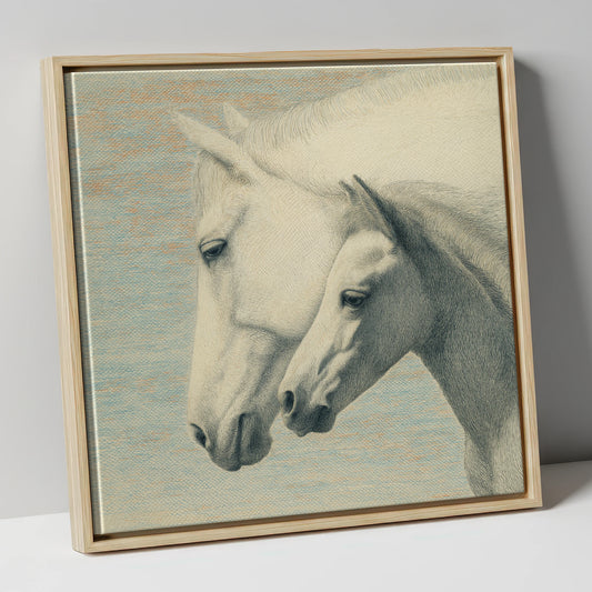 Timeless Companions mare & foal canvas wall art in natural frame