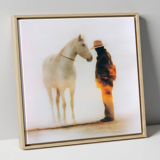 The Quiet Accord western horse canvas wall art in natural frame