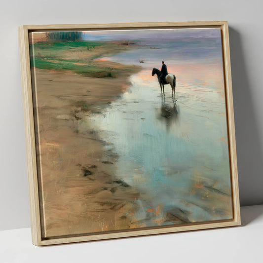 Tide Line Reflections horse landscape canvas wall art in natural frame