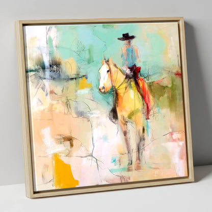 Painted Western Silhouette western horse canvas wall art in natural frame