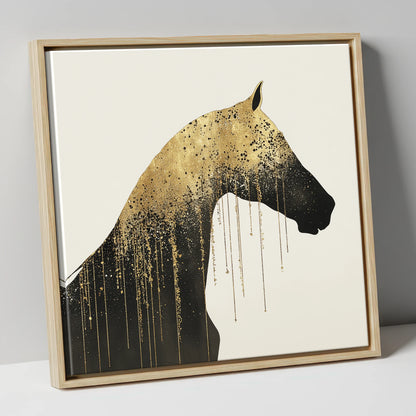 Gilded Equine Silhouette horse breed canvas wall art in natural frame