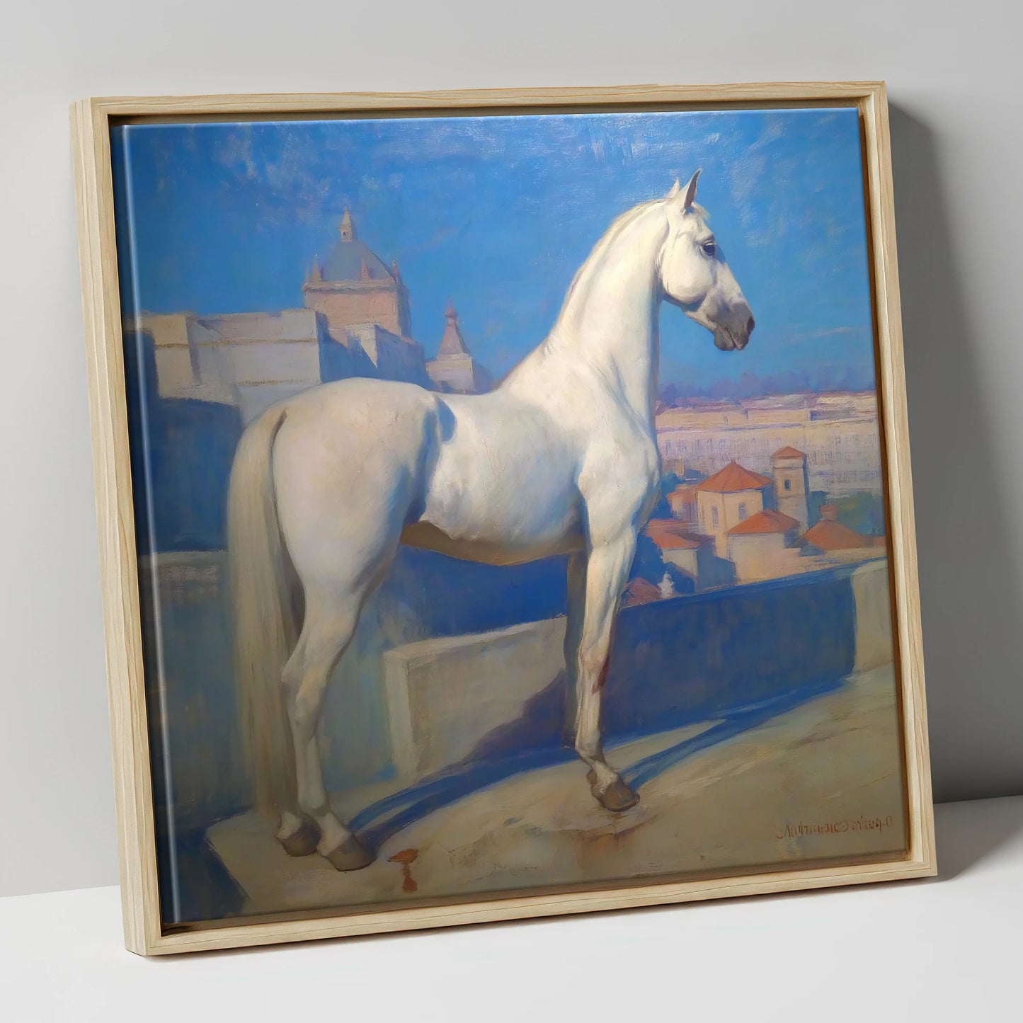 The Classical Grey horse breed canvas wall art in natural frame