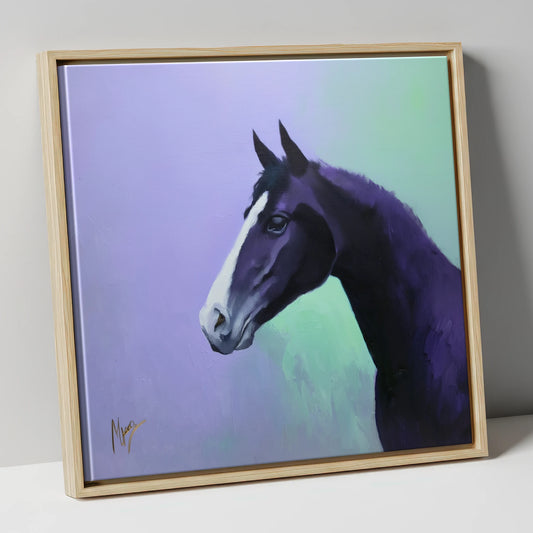 Amethyst Equine Profile horse portrait canvas wall art in natural frame