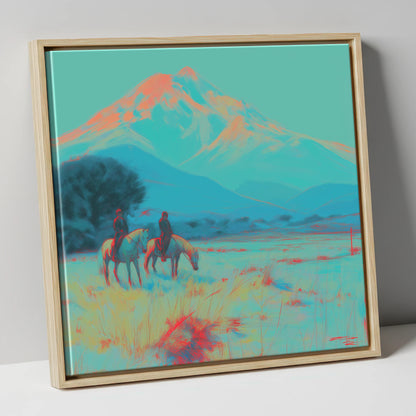 Electric Mountain Hack horse landscape canvas wall art in natural frame