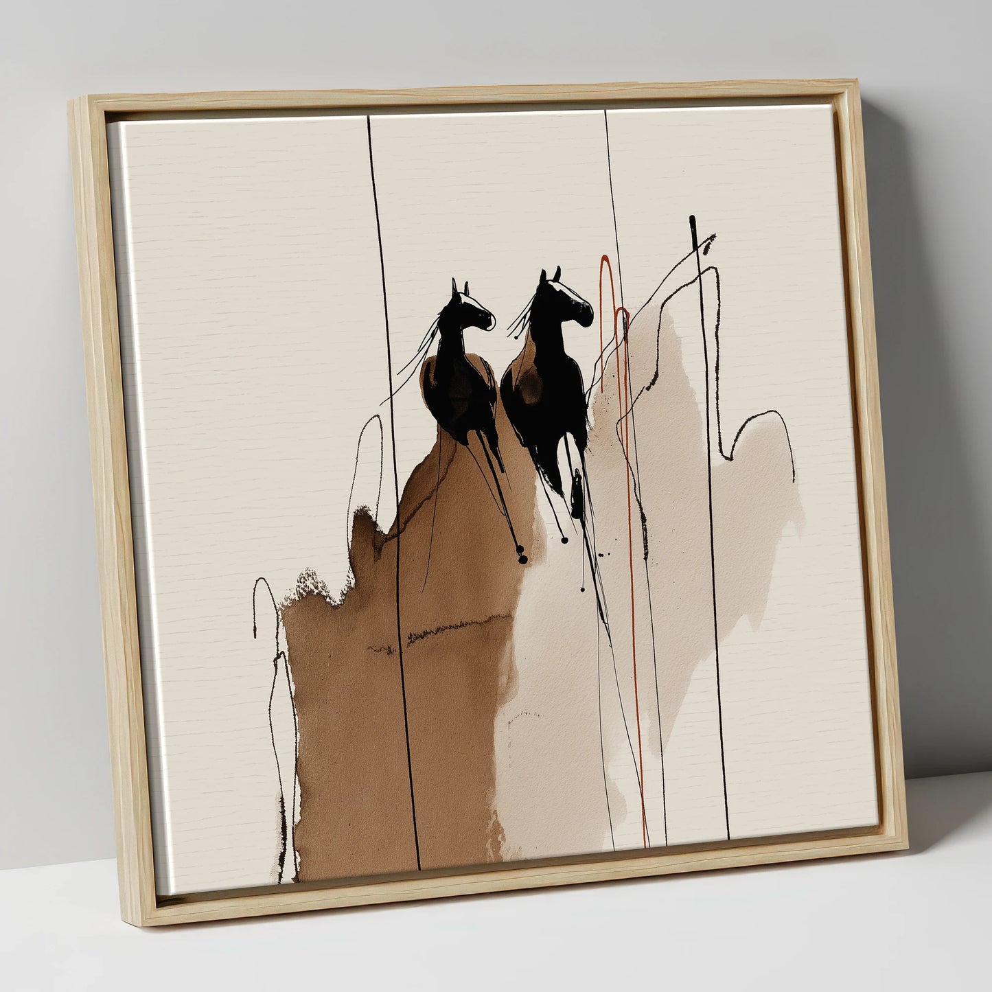 Sepia Shadows horse portrait canvas wall art in natural frame
