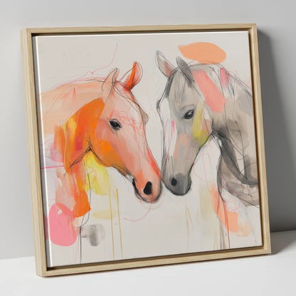 Tender Connection horse portrait canvas wall art in natural frame