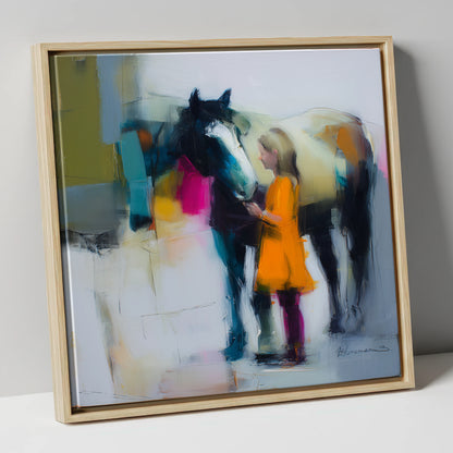 Vibrant Connection horse & rider canvas wall art in natural frame