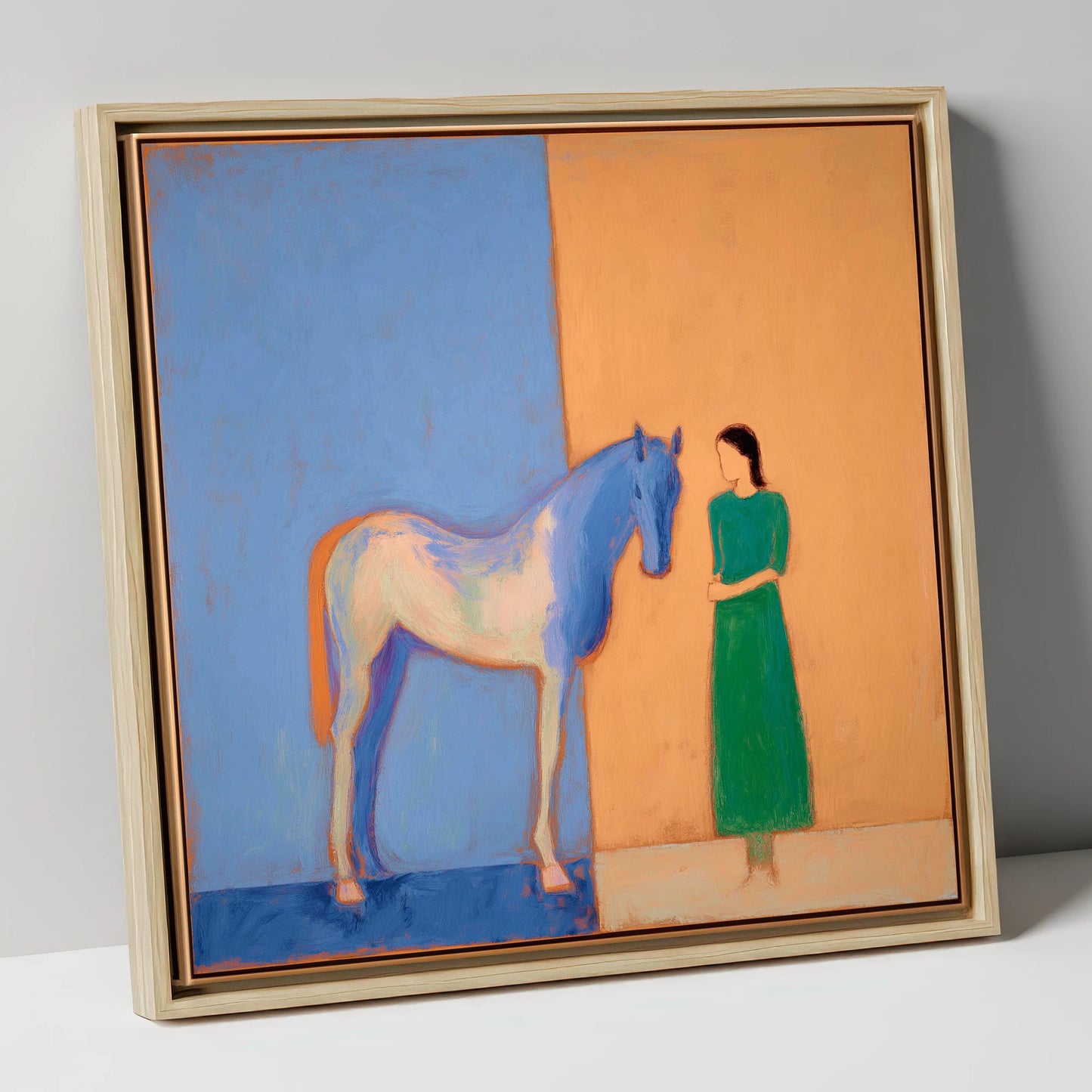 The Silent Bond horse & rider canvas wall art in natural frame