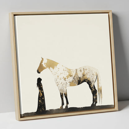 The Golden Bond horse & rider canvas wall art in natural frame