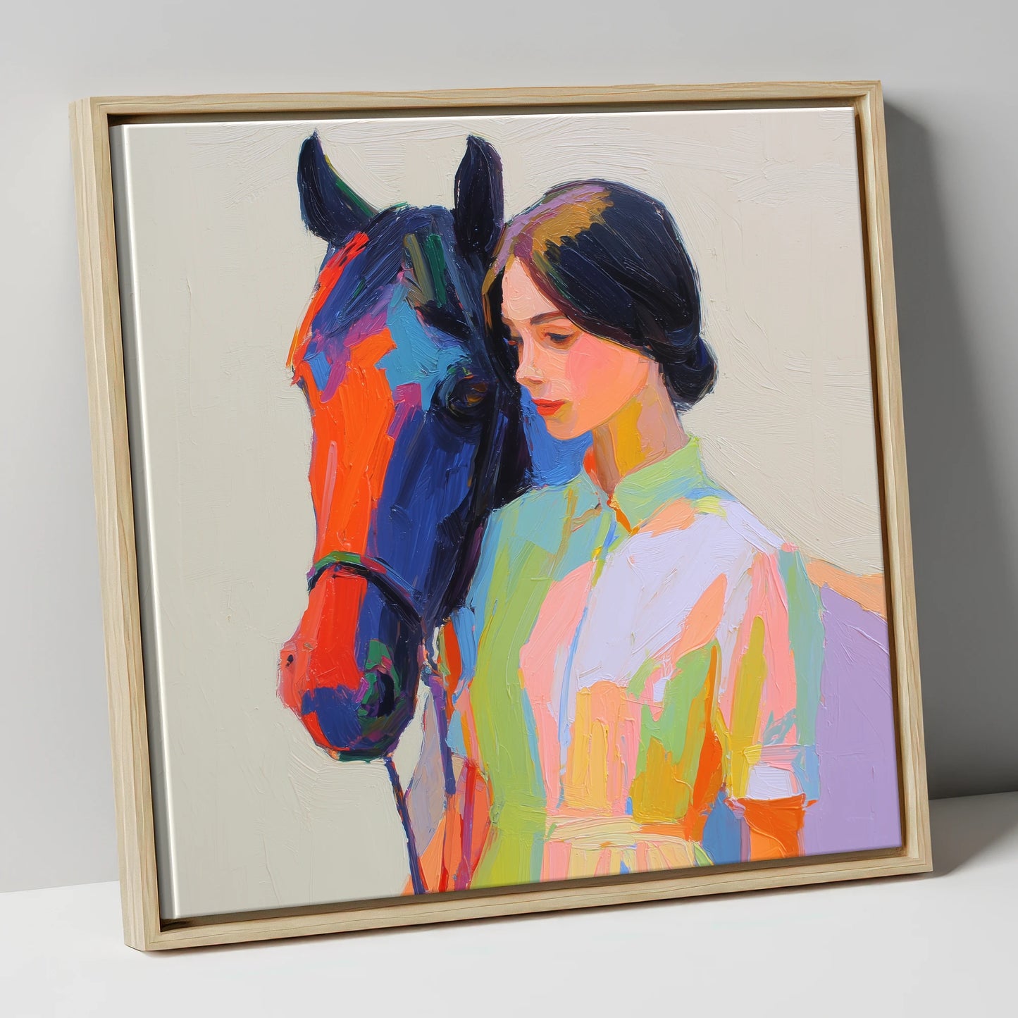Radiant Companionship horse & rider canvas wall art in natural frame