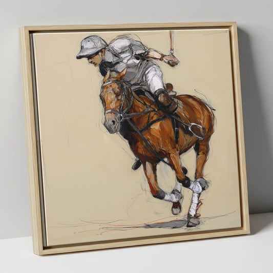The Decisive Chukka polo horse canvas wall art in natural frame