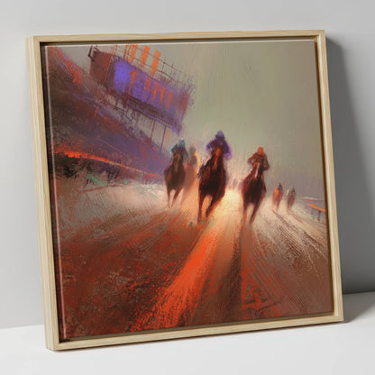 The Final Furlong racing horse canvas wall art in natural frame