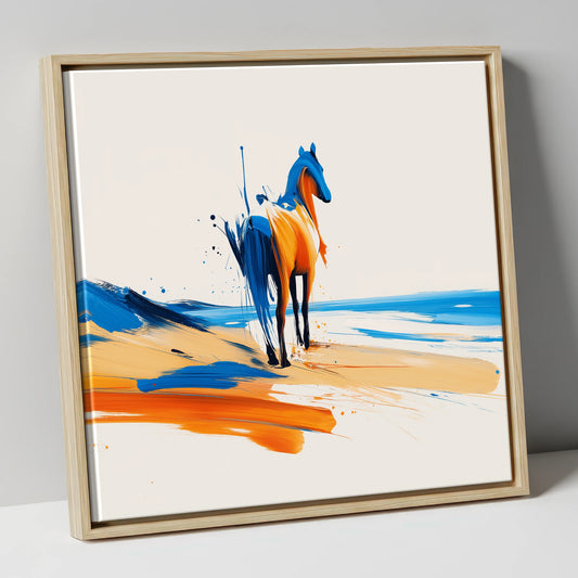 Azure Shoreline Spirit horse landscape canvas wall art in natural frame