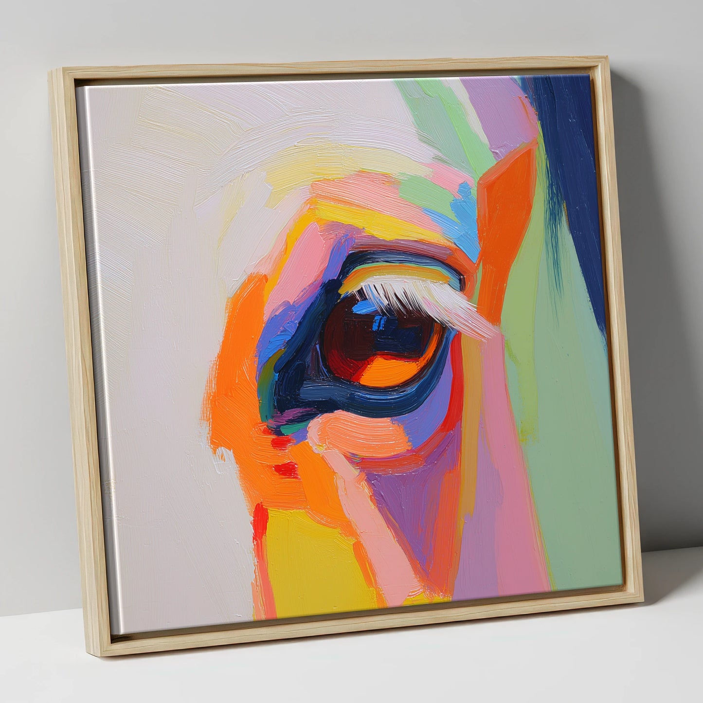 Kaleidoscopic Gaze horse portrait canvas wall art in natural frame