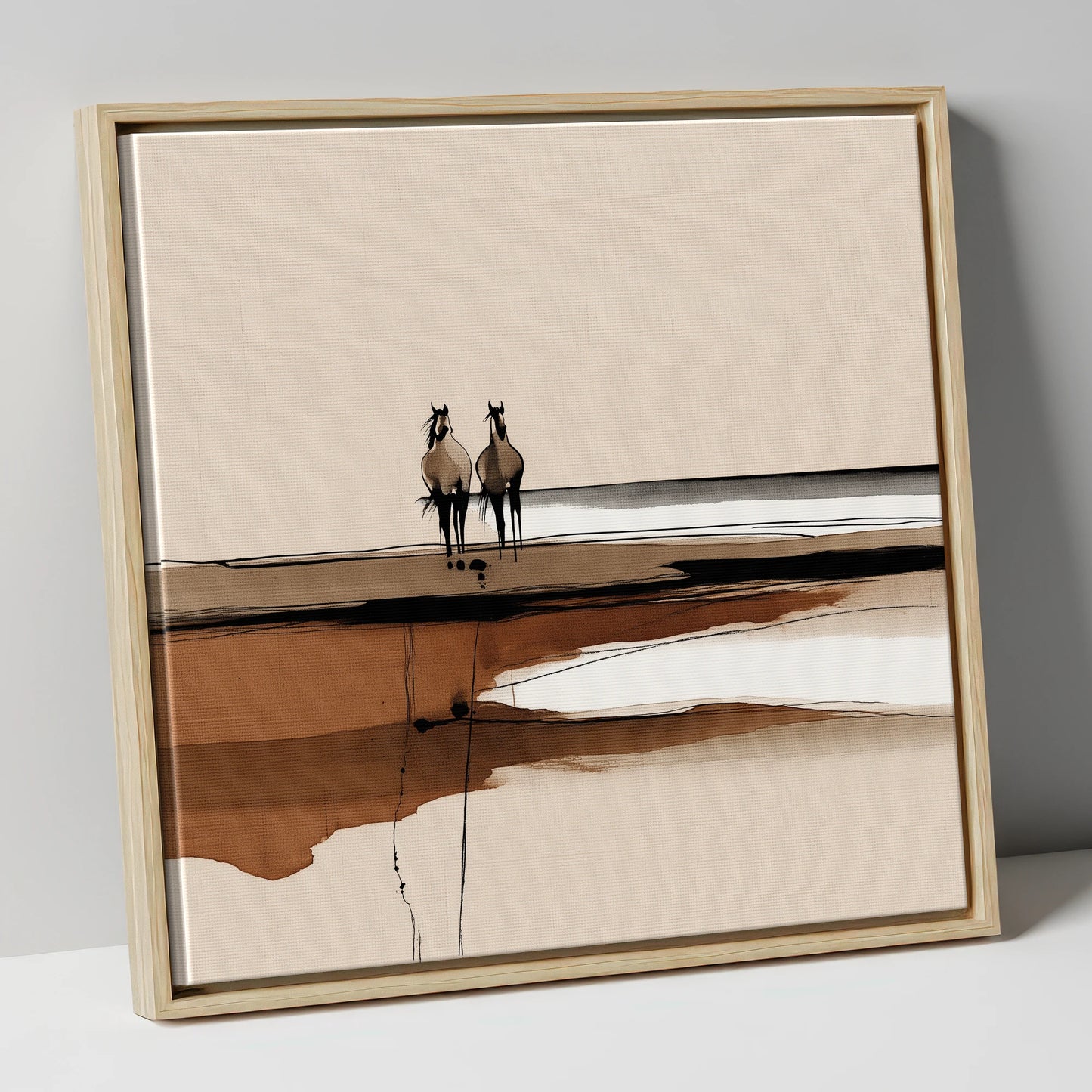 Distant Horizon Companions horse landscape canvas wall art in natural frame