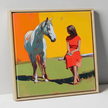 Vibrant Connection horse & rider canvas wall art in natural frame