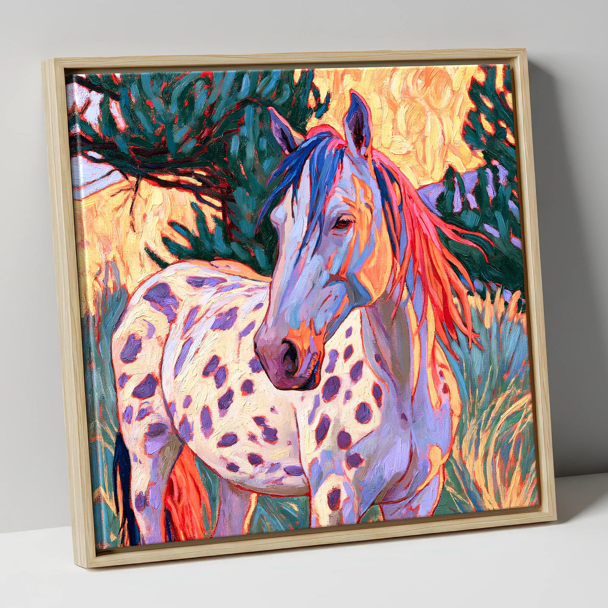 Colourful Spotted Appaloosa Horse horse breed canvas wall art in natural frame