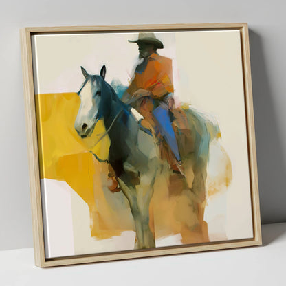Golden Hour Cowboy western horse canvas wall art in natural frame