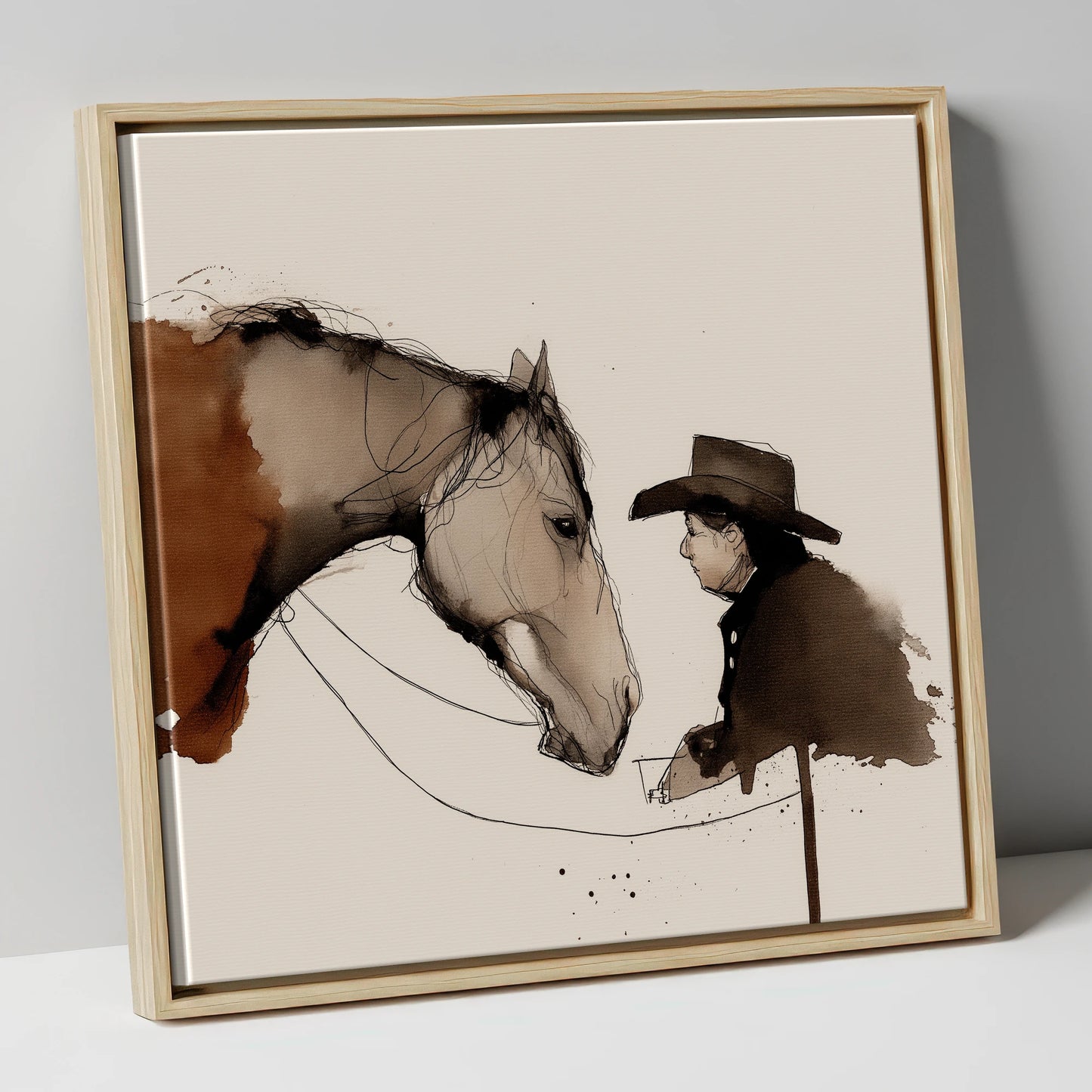 The Stockman's Bond western horse canvas wall art in natural frame