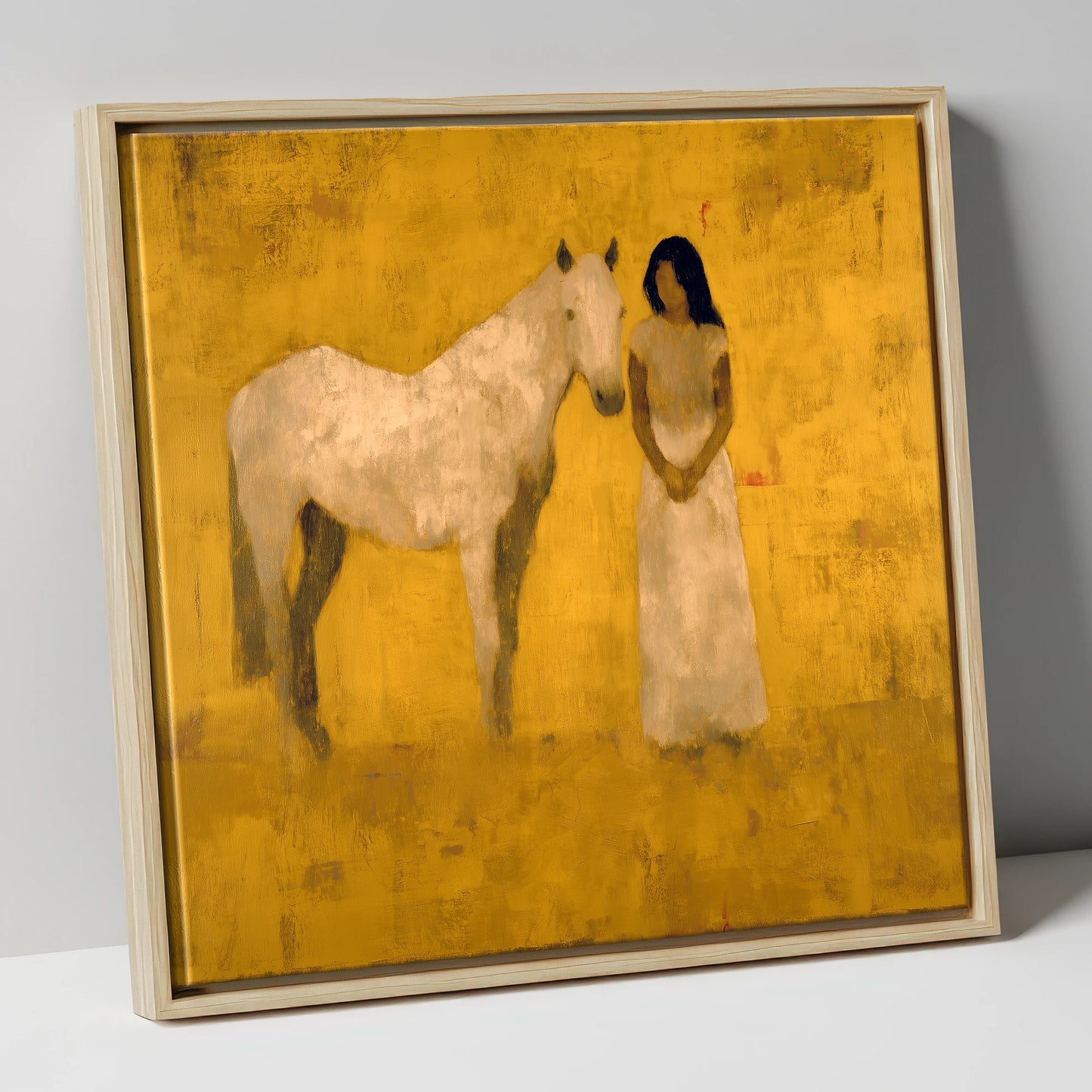 The Golden Bond horse & rider canvas wall art in natural frame