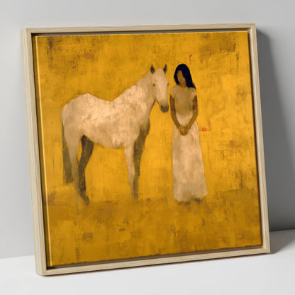 The Golden Bond horse & rider canvas wall art in natural frame