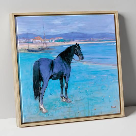 Azure Coast Equine horse landscape canvas wall art in natural frame