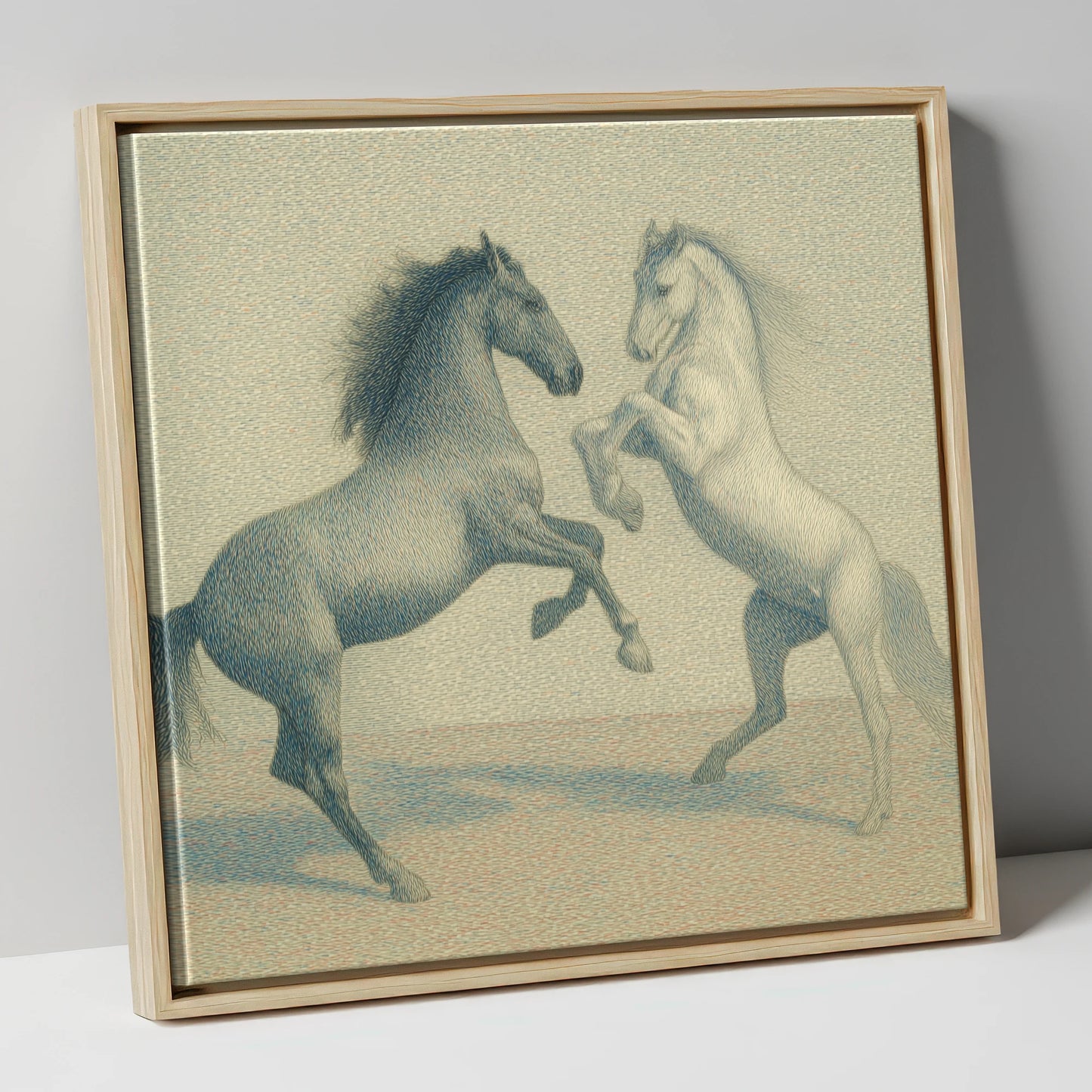 Timeless Equine Encounter wild horses canvas wall art in natural frame