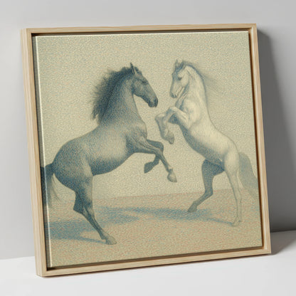 Timeless Equine Encounter wild horses canvas wall art in natural frame