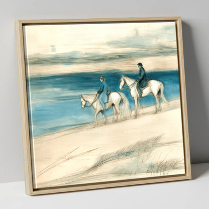 Tide Line Companions beach horse canvas wall art in natural frame
