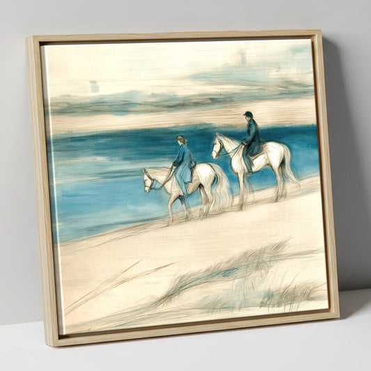 Tide Line Companions beach horse canvas wall art in natural frame