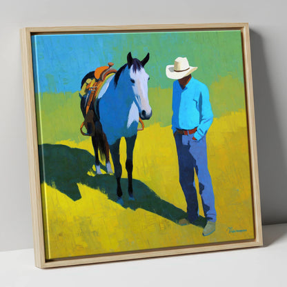 Sunlit Western Shadows western horse canvas wall art in natural frame