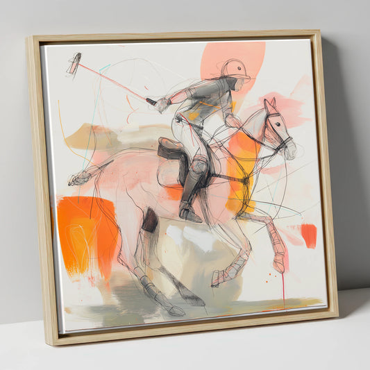 The Decisive Swing polo horse canvas wall art in natural frame