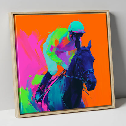 Velocity in Colour racing horse canvas wall art in natural frame