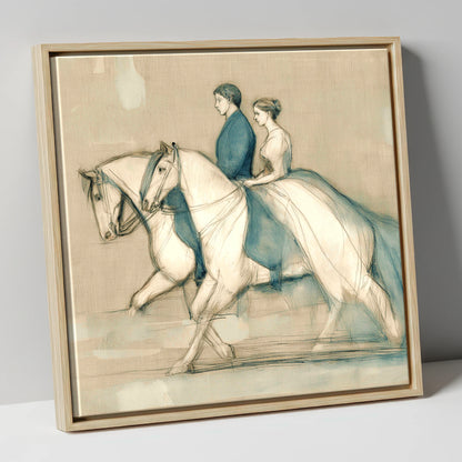 Quiet Companionship horse & rider canvas wall art in natural frame
