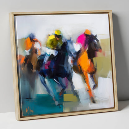 Rush of Silks racing horse canvas wall art in natural frame