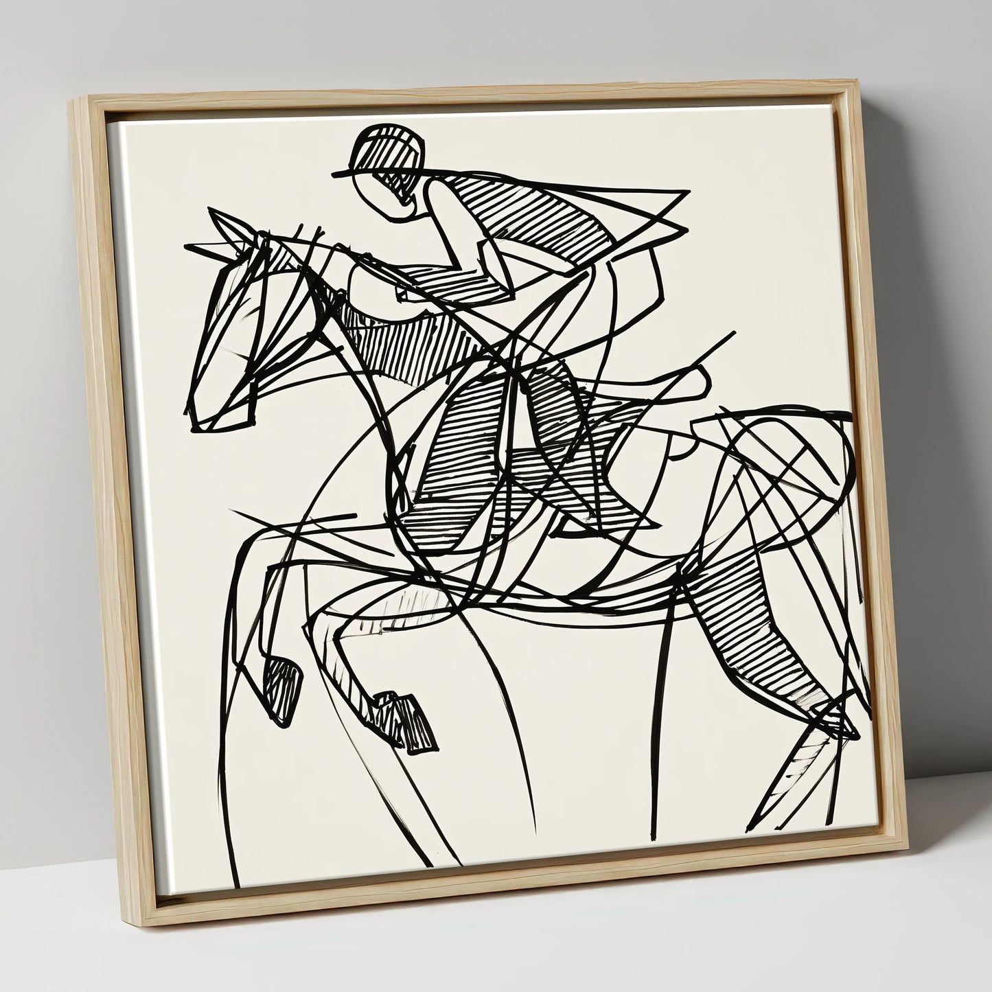Dynamic Line Jumper show jumping horse canvas wall art in natural frame
