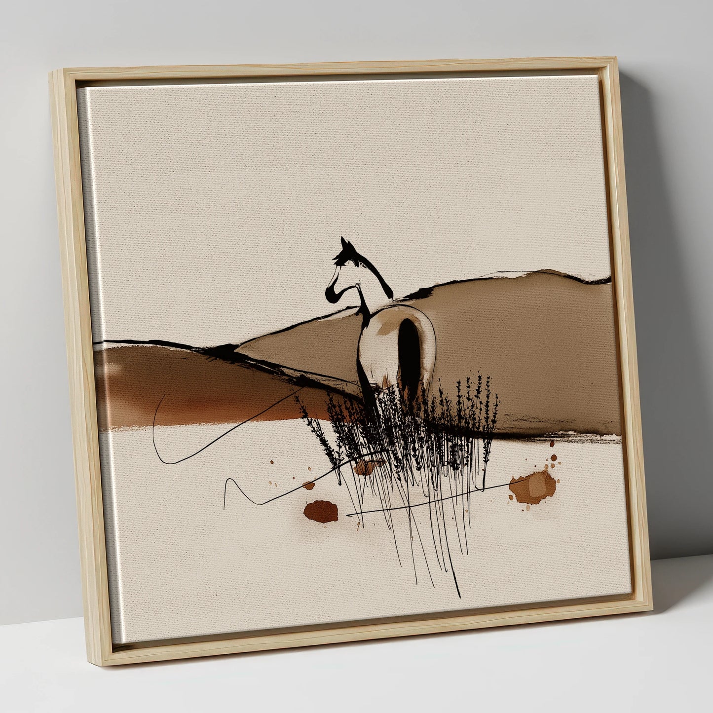 Sepia Ridge Observer horse landscape canvas wall art in natural frame