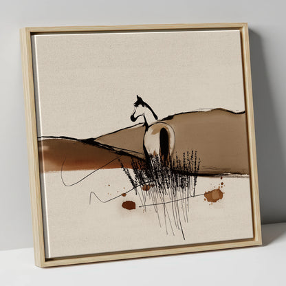 Sepia Ridge Observer horse landscape canvas wall art in natural frame