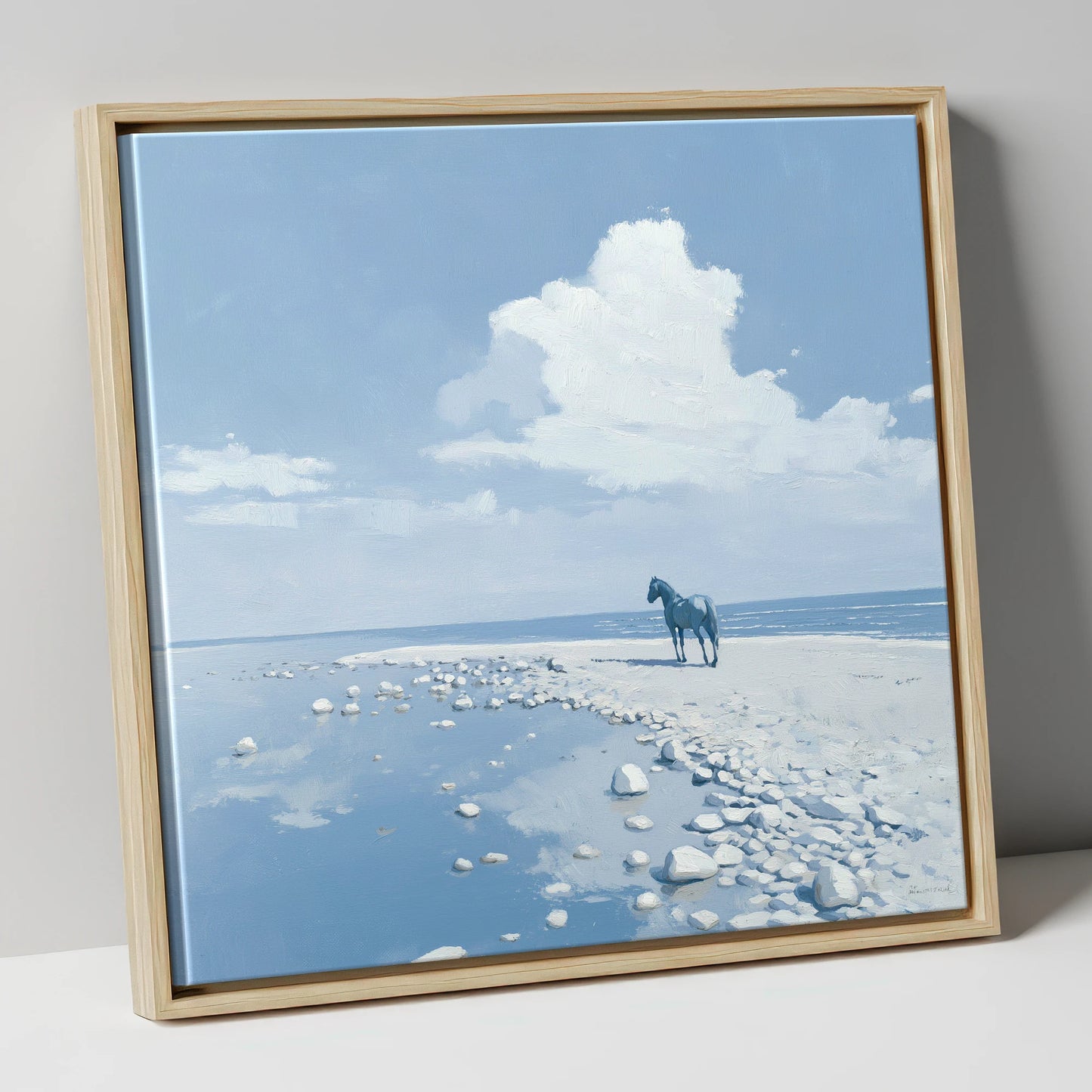 The Solitary Shore horse landscape canvas wall art in natural frame