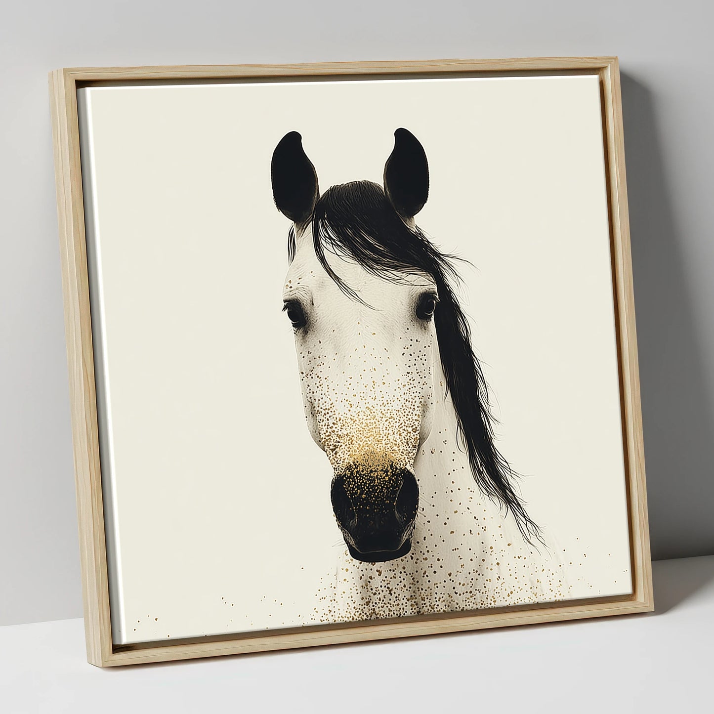 Gilded Equine Gaze horse portrait canvas wall art in natural frame