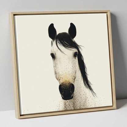 Gilded Equine Gaze horse portrait canvas wall art in natural frame