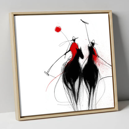 Crimson Chukka polo horse canvas wall art in natural frame