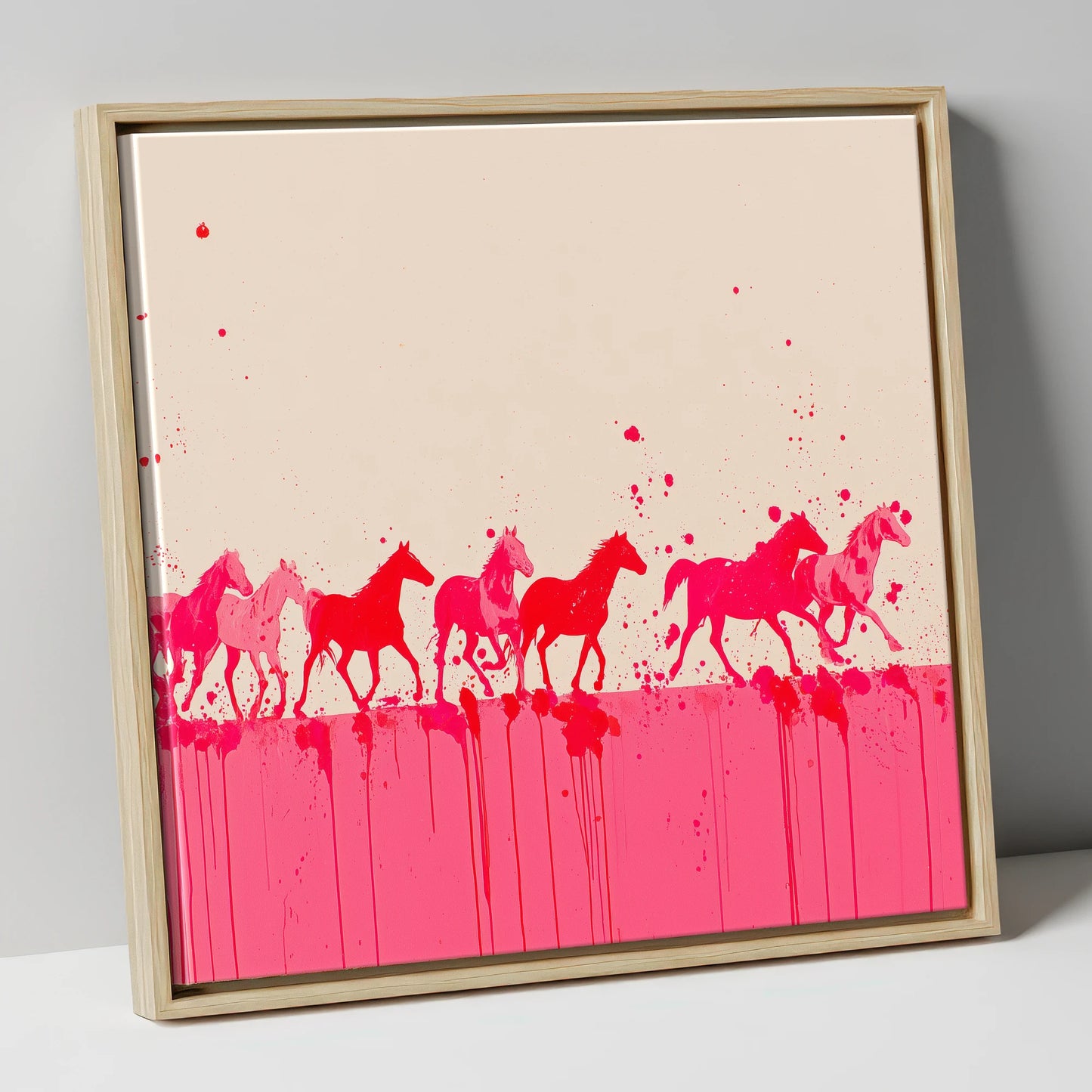 Magenta Motion wild horses canvas wall art in natural frame