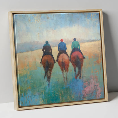 The Morning String racing horse canvas wall art in natural frame
