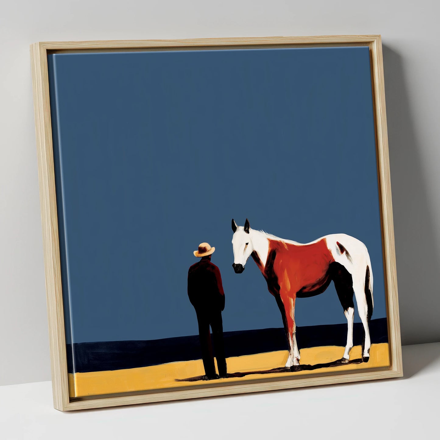 The Quiet Horizon horse & rider canvas wall art in natural frame