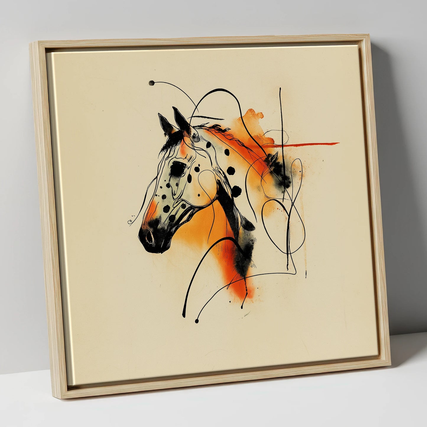 Vibrant Appaloosa Spirit horse breed canvas wall art in natural frame