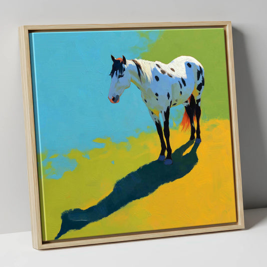 Sunlit Appaloosa Shadow horse breed canvas wall art in natural frame