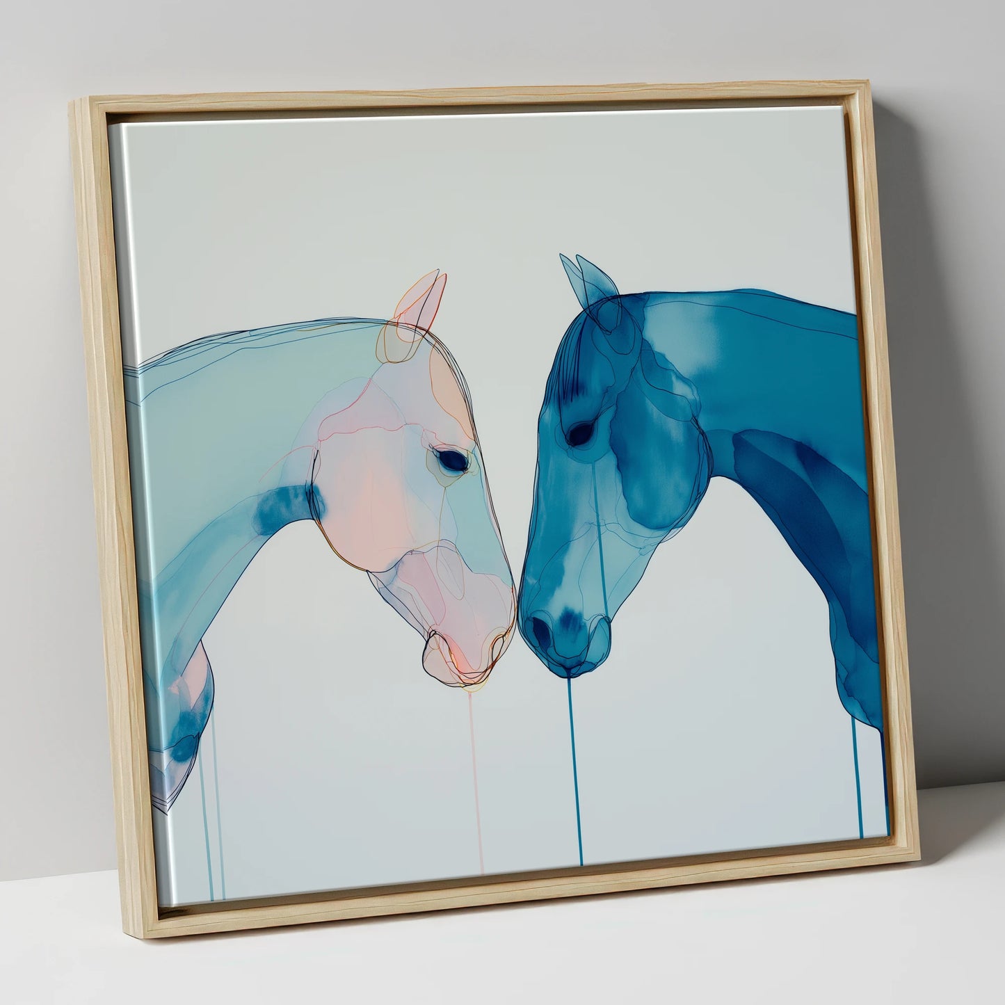 Whispered Blue Greeting horse portrait canvas wall art in natural frame