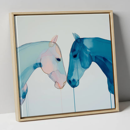 Whispered Blue Greeting horse portrait canvas wall art in natural frame
