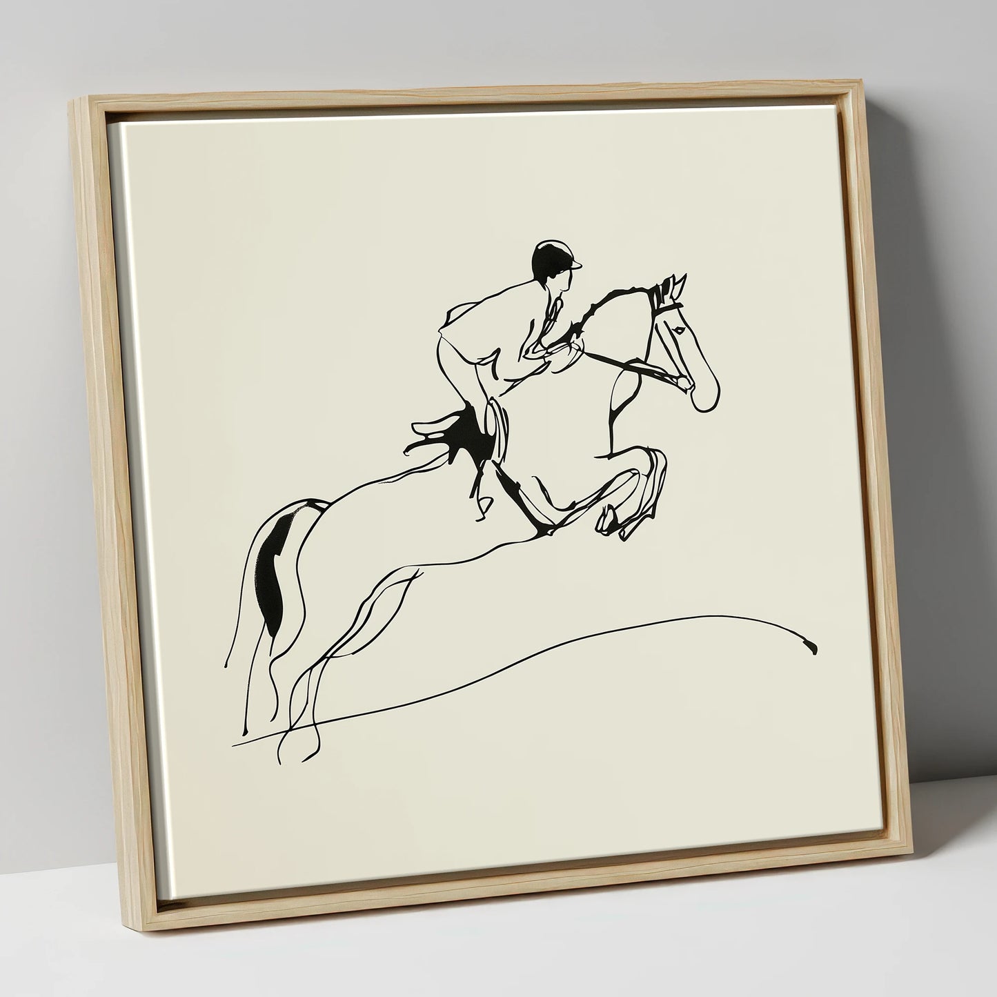 The Perfect Arc show jumping horse canvas wall art in natural frame